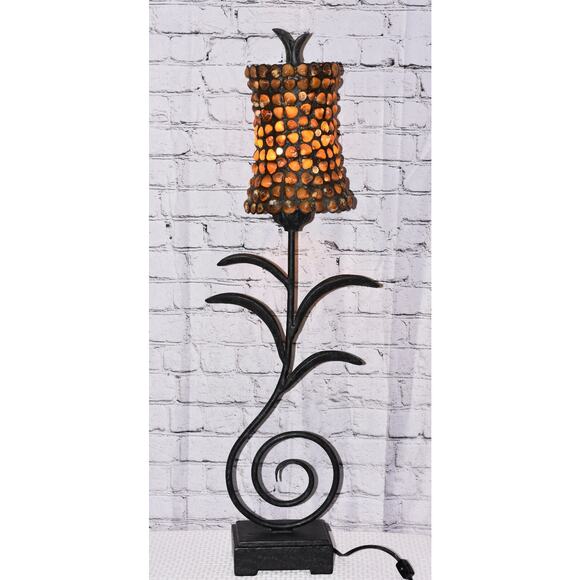 Nautical Seashell & Glass Handmade Wrought Iron Scroll Table Lamp - Picture 8 of 11